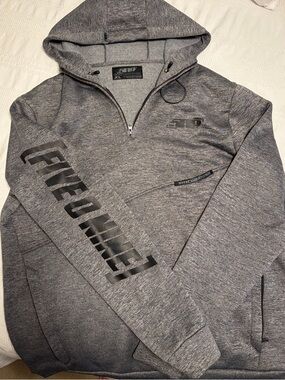 Men's Gray Half-Zip Performance Hoodie with Sleeve Logo